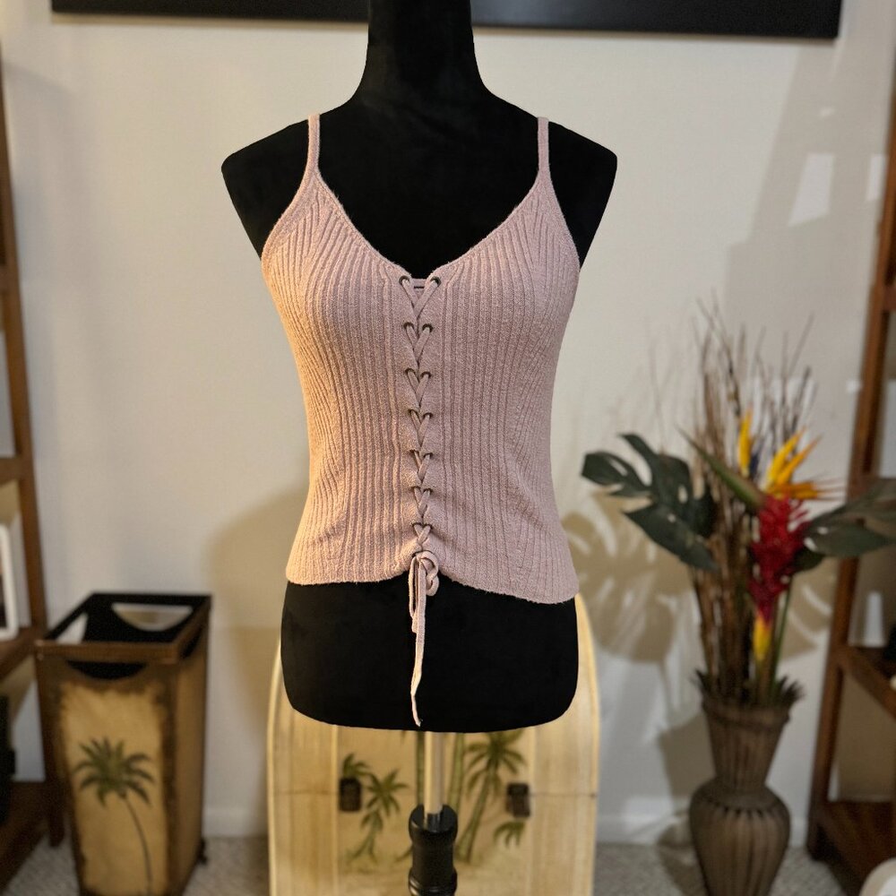 American Eagle Lace up Sweater Tank Pink Size Small Soft